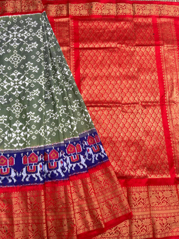 Olive green Kanchi Border Ikkat silk Sari Birdal Collection
