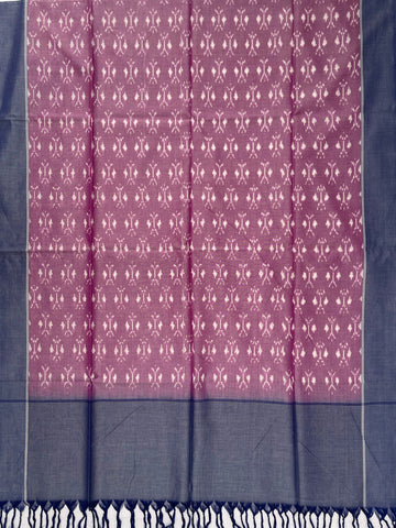 Pochampally Ikkat Cotton Duppata In Pestal Purple & Pestal Blue Colour
