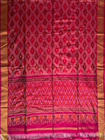 Pink colour Pochampalli Ikkat Handloom silk duppata