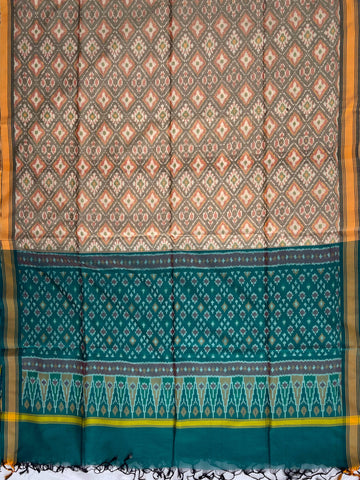 Gray & Rama Green Color Pochampally Ikkat Silk Cotton Duppata