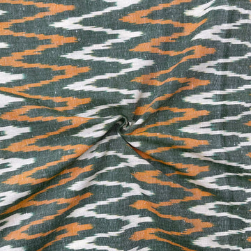 Green Colour Ikkat Cotton Fabric