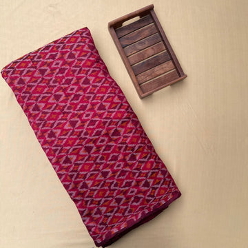 Red & Maroon Color Ikkat Raw silk Fabric