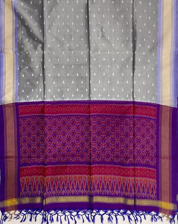 Gray & Purple Colour Pochampally Ikkat Silk Cotton Duppata