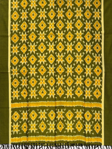 Pochampally Ikkat Cotton Duppata In Mahendi Green Colour