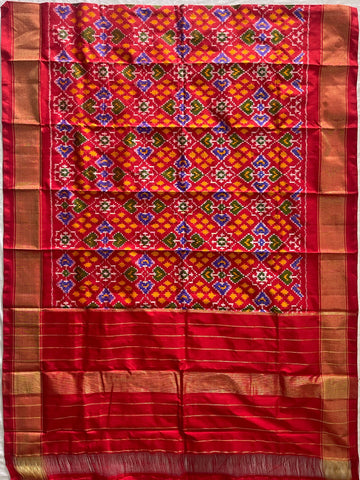Red colour Ikkat Handloom silk duppata
