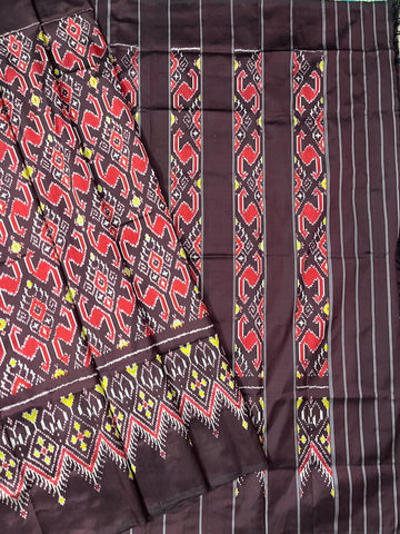 chocolate Brown Combodian ikkat Silk sari