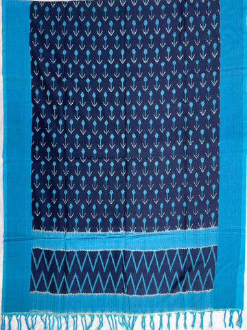 Pochampally Ikkat Cotton Duppata In Navy Blue & Sky Blue Colour