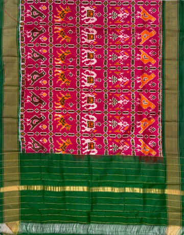 Green & Pink colour Pochampalli Ikkat Handloom silk duppata