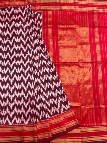 Chevron Marron Ikkat Silk sari