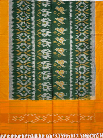 Pochampally Ikkat Cotton Duppata In Green & Yellow Colour