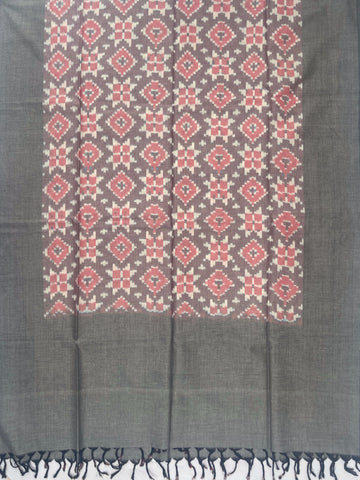 Pochampally Ikkat Cotton Duppata In Gray Colour