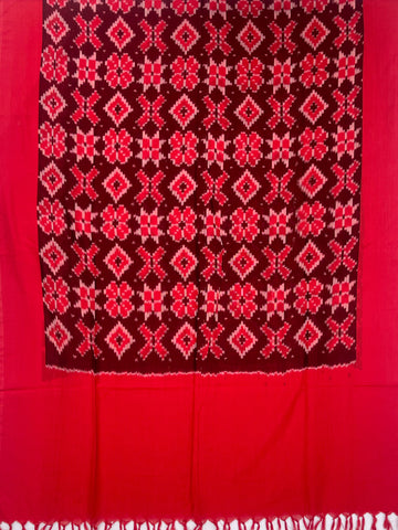 Pochampally Ikkat Cotton Duppata In Red & Maroon Colour