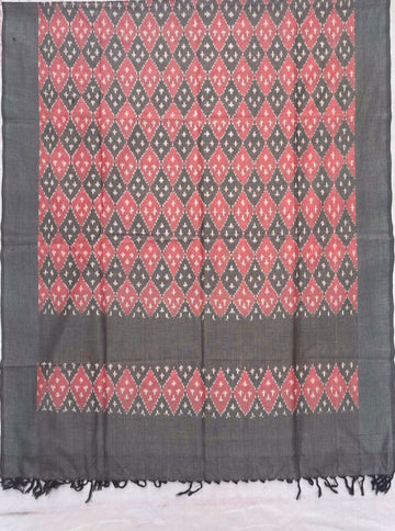 Pochampally Ikkat Cotton Duppata in Grey and Pastel pink
