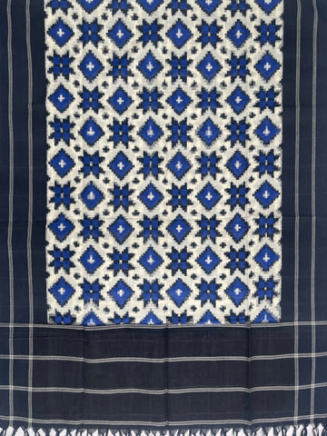 Telia Rumal Ikkat Cotton Duppata In Black & Off White Color