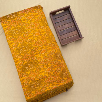 Yellow Color Ikkat silk Cotton Fabric