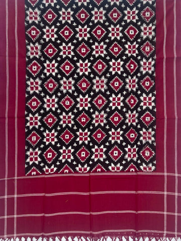 Telia Rumal Ikkat Cotton Duppata In Maroon & Black Color