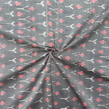 Gray Color Mersiced Ikkat Cotton Fabric