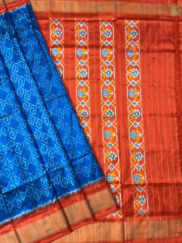 Blue Cambodian Ikkat Silk Sari