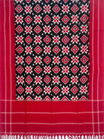 Telia Rumal Ikkat Cotton Duppata In Maroon & Black Color