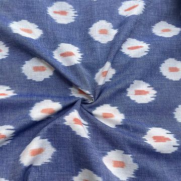 Blue colour Sphere design Telia Rumal Ikkat Cotton Fabric