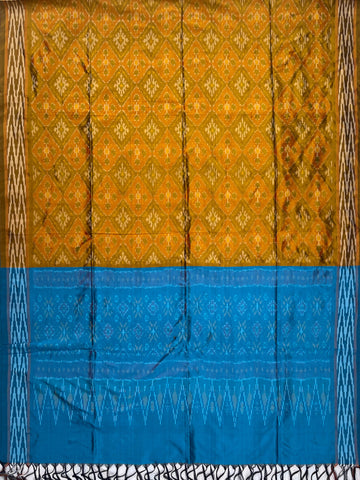 Brown Yellow & Sky blue colour Pochampalli Ikkat Handloom silk duppata