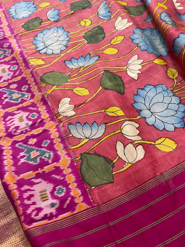 Pen Kalamkari X ikkat Silk Sari