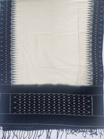 Pochampally Ikkat Cotton Duppata In Off White & Black Colour