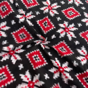 Black & Red Telia Rumal Ikkat Cotton Fabric