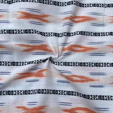 Half White Colour Ikkat Cotton Fabric