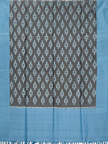Pochampally Ikkat Cotton Duppata In Gray & Pestal Blue Colour