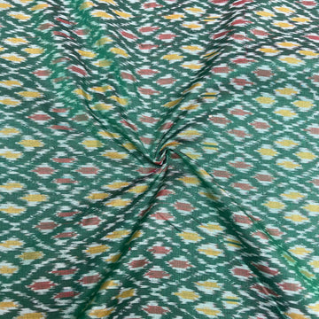 Green Color Raw Silk Ikkat cotton Fabric