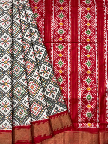 Off white base Pochampally Ikkat Silk Sari