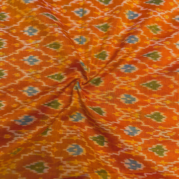 Mustard Yellow Color Raw Silk Ikkat cotton Fabric