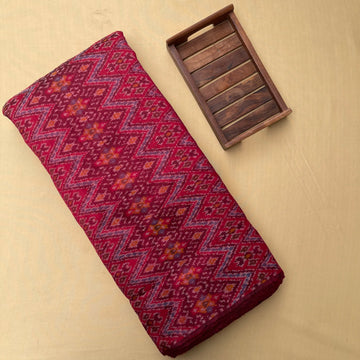 Maroon Color Ikkat Raw silk Fabric
