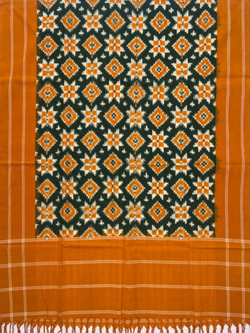 Telia Rumal Ikkat Cotton Duppata In Green & Yellow Color