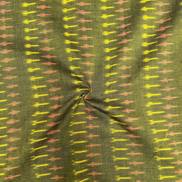 Merisced Greenish musturd ikkat Cotton Fabric