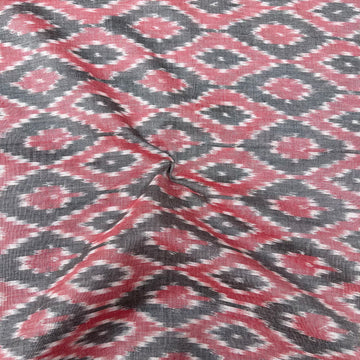 Mersiced Pasted Pink & Gray colour Ikkat Cotton Fabric