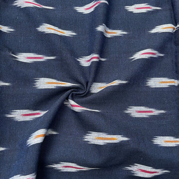 Navy Blue Colour Ikkat Cotton Fabric