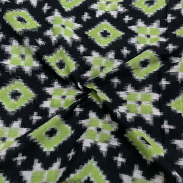 Black & Green Telia Rumal Ikkat Cotton Fabric