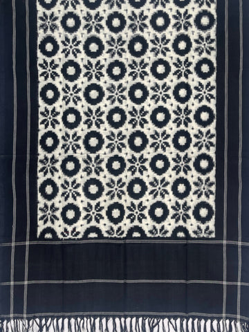 Telia Rumal Ikkat Cotton Duppata In Black & Off White Color