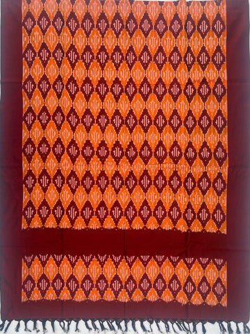 Pochampally Ikkat Cotton Duppata In Maroon & Yellow Colour