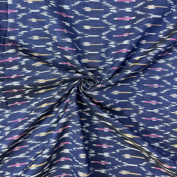 Navy Blue Mericed Ikkat Cotton Fabric