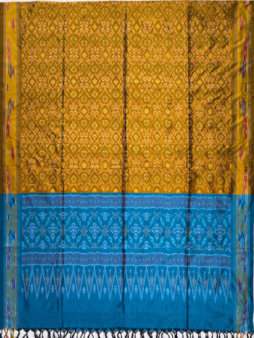 Golden Brown & Sky Blue colour Pochampalli Ikkat Handloom silk duppata