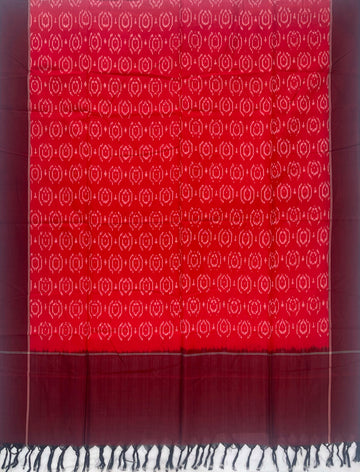 Pochampally Ikkat Cotton Duppata In Red & Maroon Colour