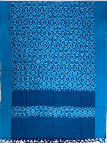 Pochampally Ikkat Cotton Duppata Sky Blue Colour