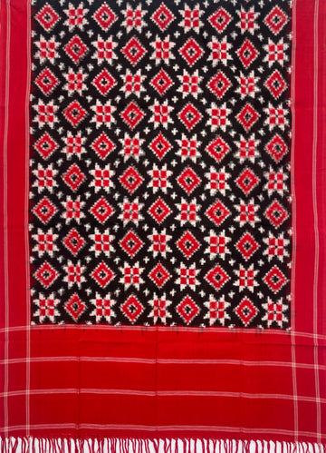 Telia Rumal Ikkat Cotton Duppata In Black & Red Color