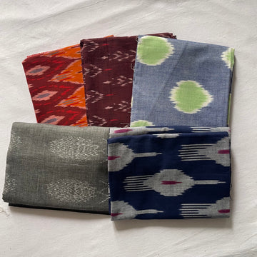 Buy 3 Get 2 Free" offer for the set of 5 blouse fabrics (1 meter each)