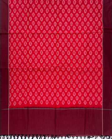 Pochampally Ikkat Cotton Duppata In Red & Maroon Colour