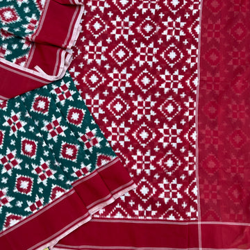 Green & Red Colour Telia Rumal Cotton Saree