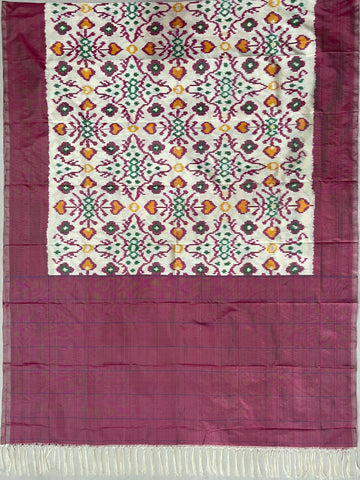 Half White colour Ikkat Handloom silk duppata
